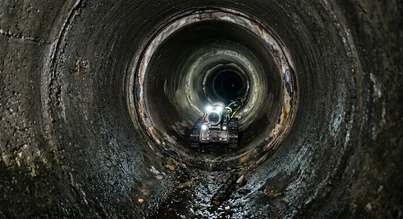 Robotic sewer camera inspecting pipe interior for Drain Snake Service in Leesville