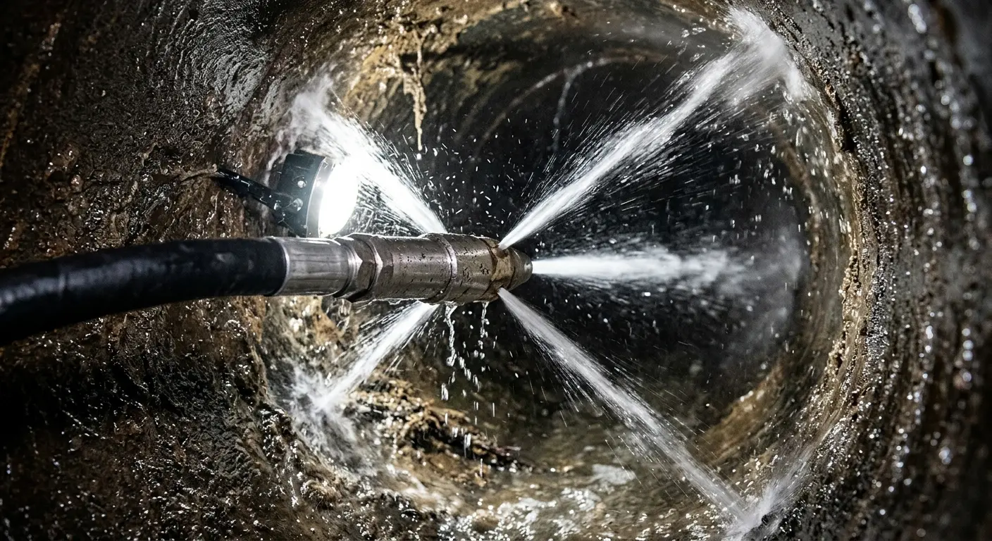High-pressure hydro jetting nozzle cleaning sewer pipe for Storm Drain Cleaning in Leesville